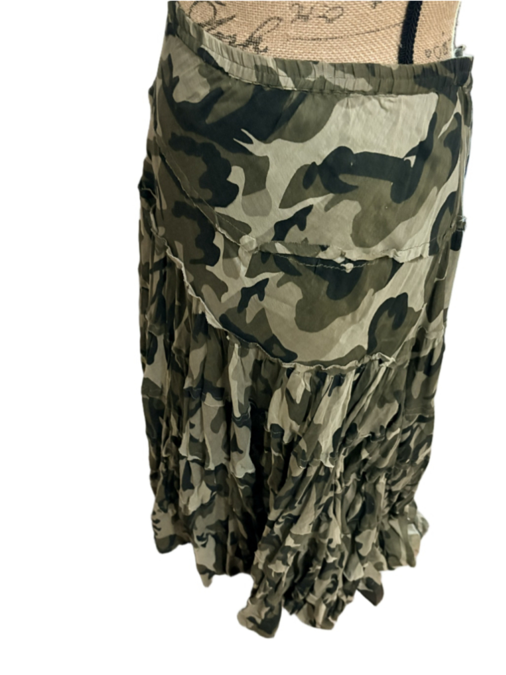 Magazine Vintage Camo Tiered Maxi Skirt M Green - Picture 5 of 6